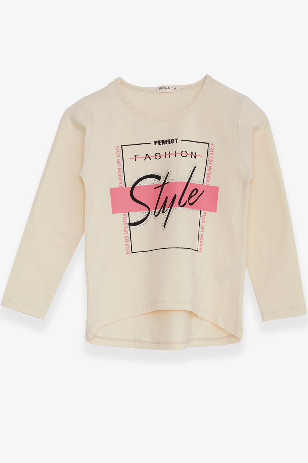 BRE Breeze Girl Child Long Sleeve T-Shirt with Stone Printed Writing, 62 Years, Cream - Pryluky