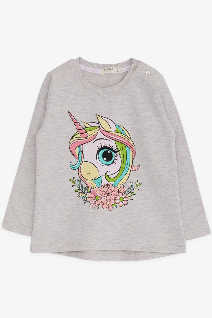BRE Breeze Girl Child Long Sleeve T-Shirt Unicorn Printed 1.5-5 Years, Beige Melange - Pesaro