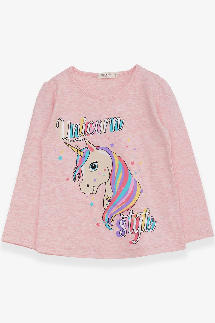 BRE Breeze Girl Child Long Sleeve T-Shirt Unicorn 2-6 Years, Salmon Melange - Evergem