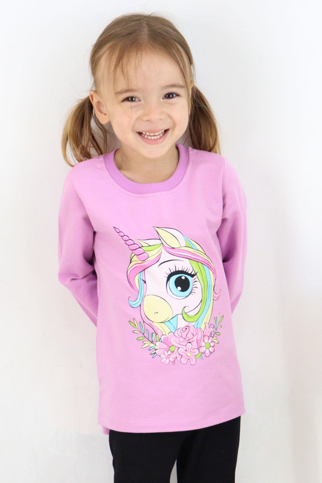 BRE Breeze Girl Child Long Sleeve T-Shirt Unicorn Printed 1.5-5 Years, Lilac - The Acreage
