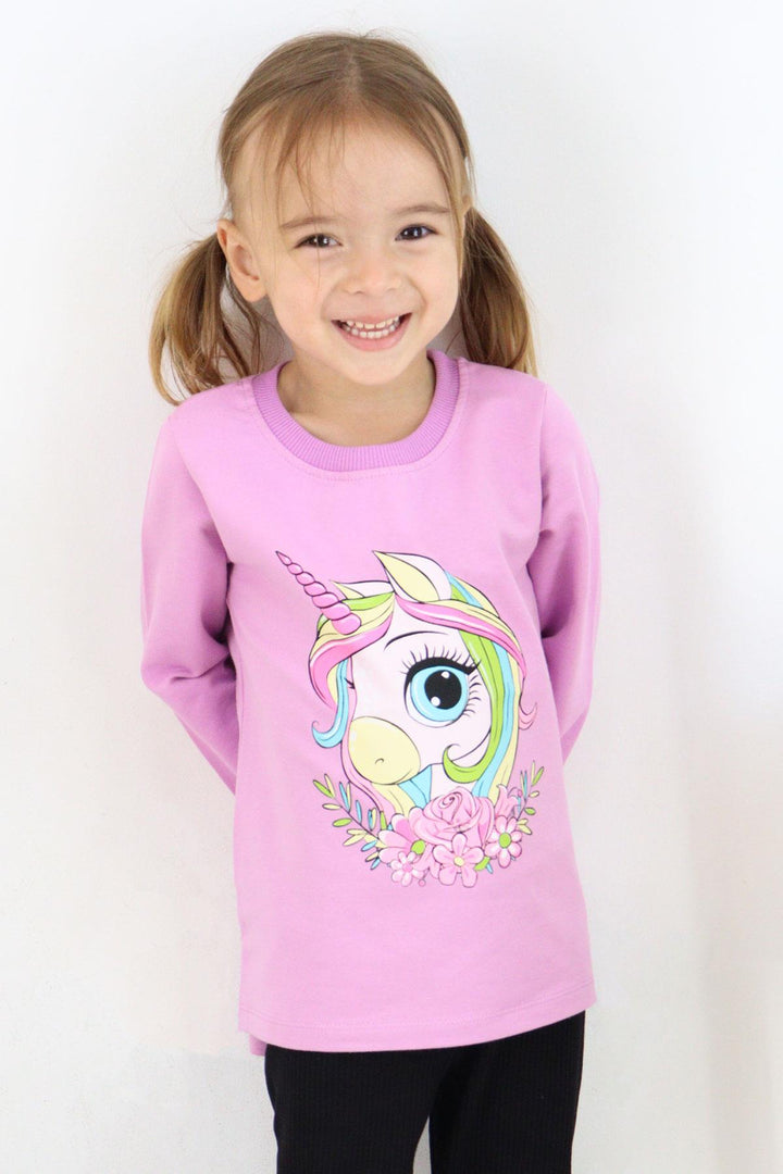 BRE Breeze Girl Child Long Sleeve T-Shirt Unicorn Printed 1.5-5 Years, Lilac - The Acreage
