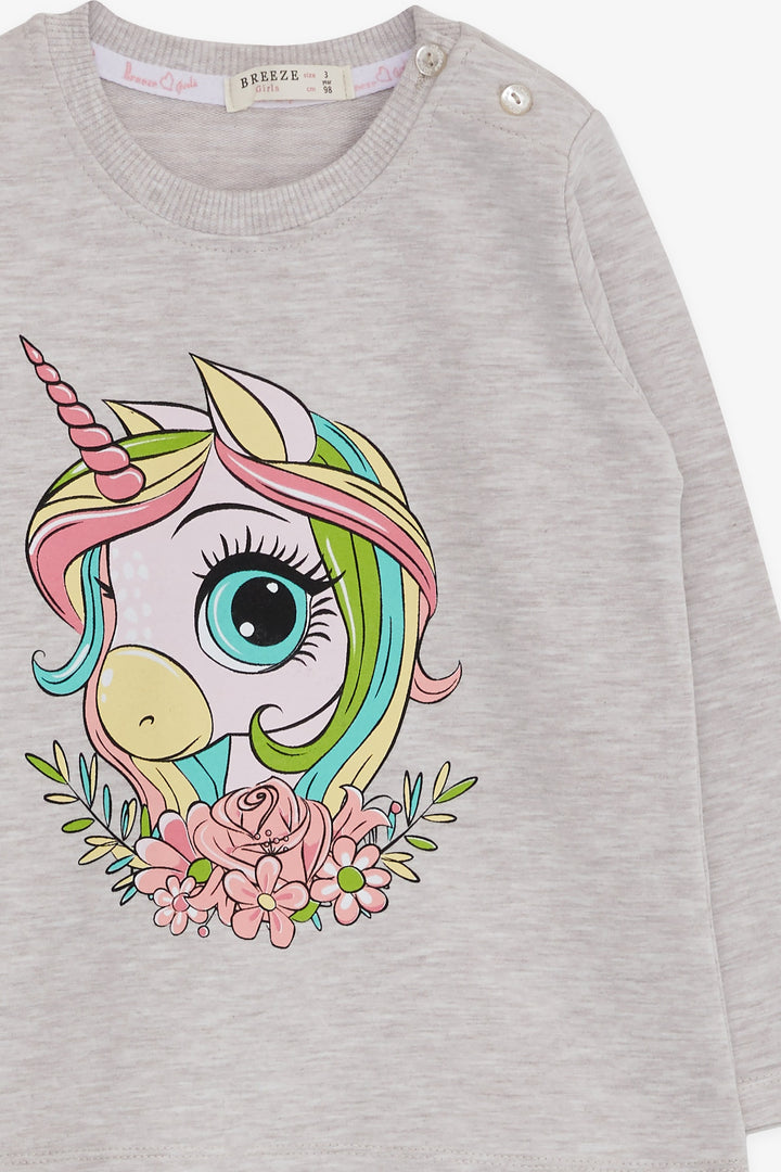 BRE Breeze Girl Child Long Sleeve T-Shirt Unicorn Printed 1.5-5 Years, Beige Melange - Pesaro