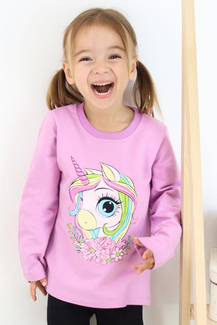 BRE Breeze Girl Child Long Sleeve T-Shirt Unicorn Printed 1.5-5 Years, Lilac - The Acreage