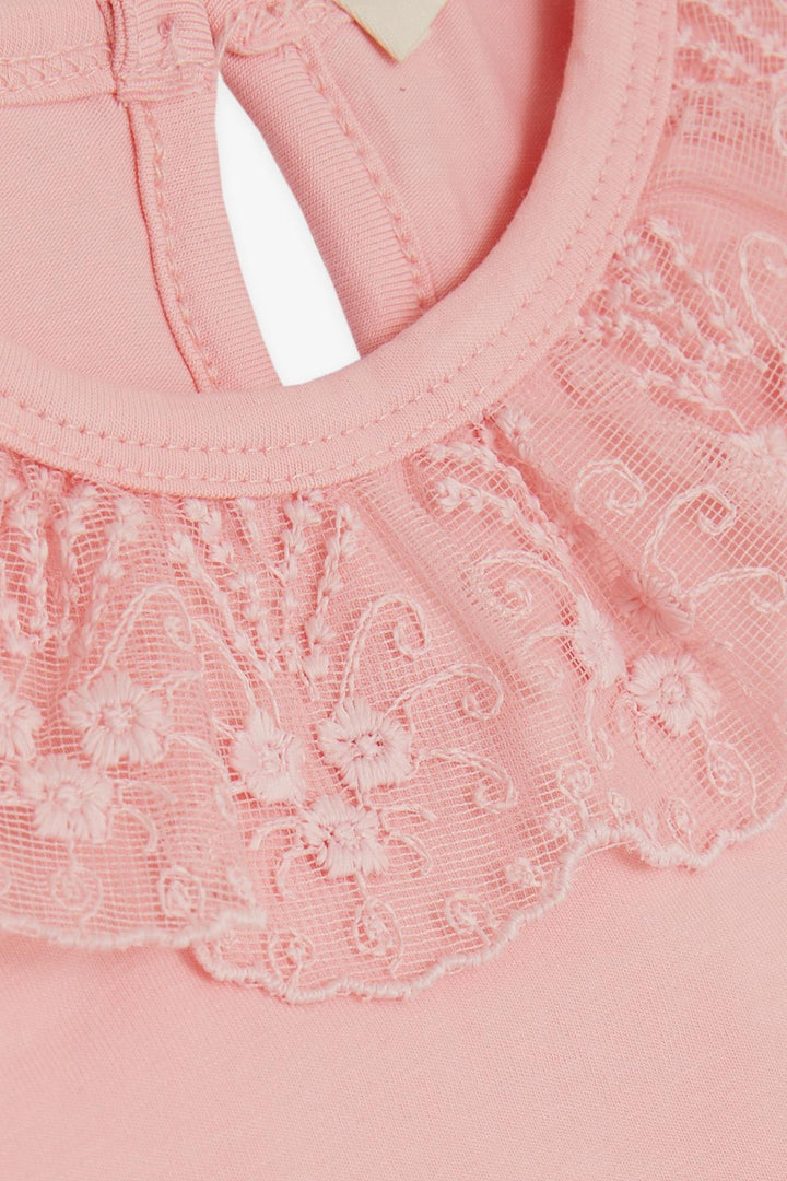 BRE Breeze Girl Child Long Sleeve T-Shirt with Lace Embroidered Collar Elastic Cuffs 1-4 Years, Pink - Grand Rapids