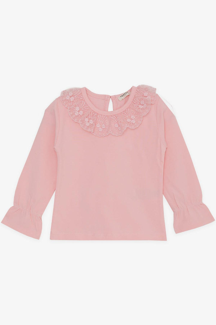 BRE Breeze Girl Child Long Sleeve T-Shirt with Lace Embroidered Collar Elastic Cuffs 1-4 Years, Pink - Grand Rapids