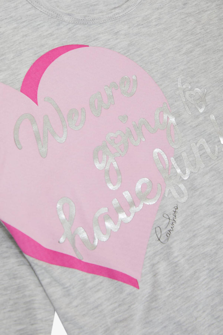 BRE Breeze Girl Child Long Sleeve T-Shirt with Gold Printed Text Hearts 62 Years, Light Grey Melange - Evergem