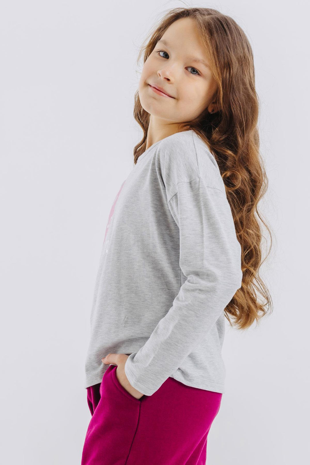 BRE Breeze Girl Child Long Sleeve T-Shirt with Gold Printed Text Hearts 62 Years, Light Grey Melange - Evergem