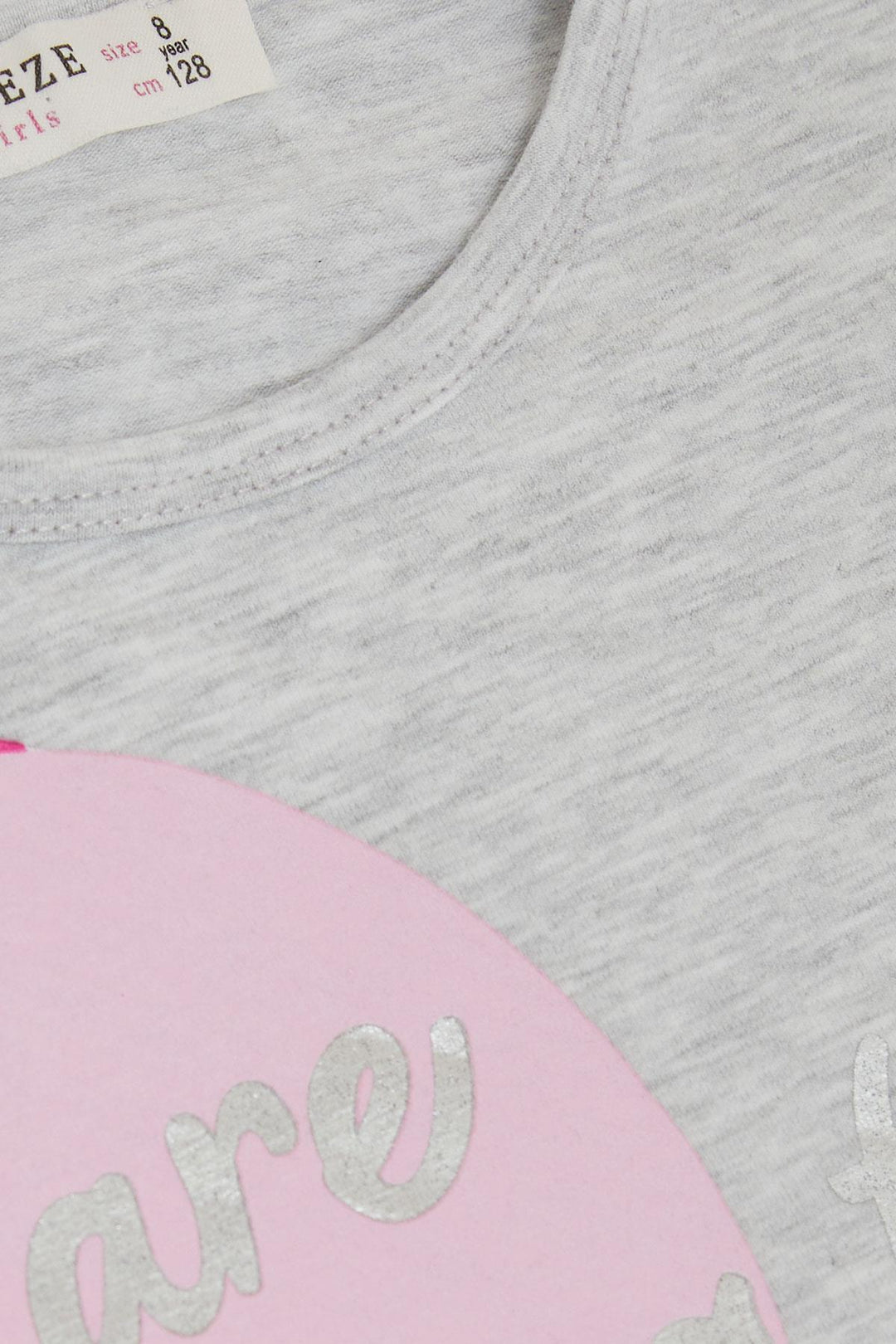 BRE Breeze Girl Child Long Sleeve T-Shirt with Gold Printed Text Hearts 62 Years, Light Grey Melange - Evergem