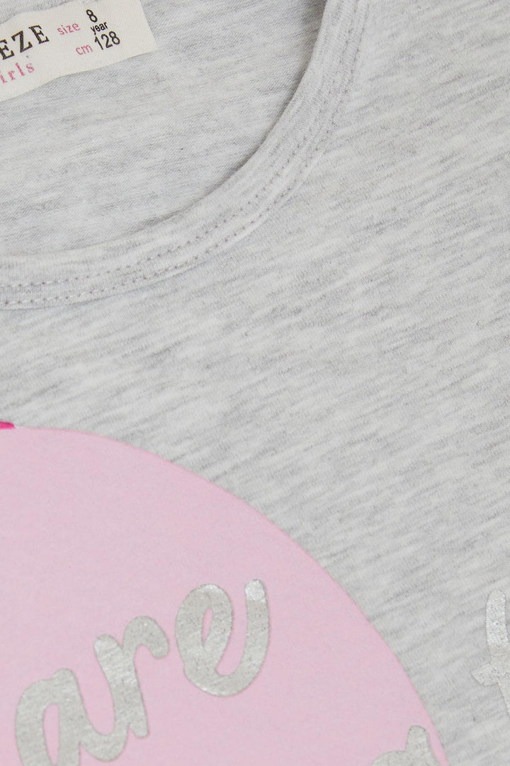 BRE Breeze Girl Child Long Sleeve T-Shirt with Gold Printed Text Hearts 62 Years, Light Grey Melange - Evergem