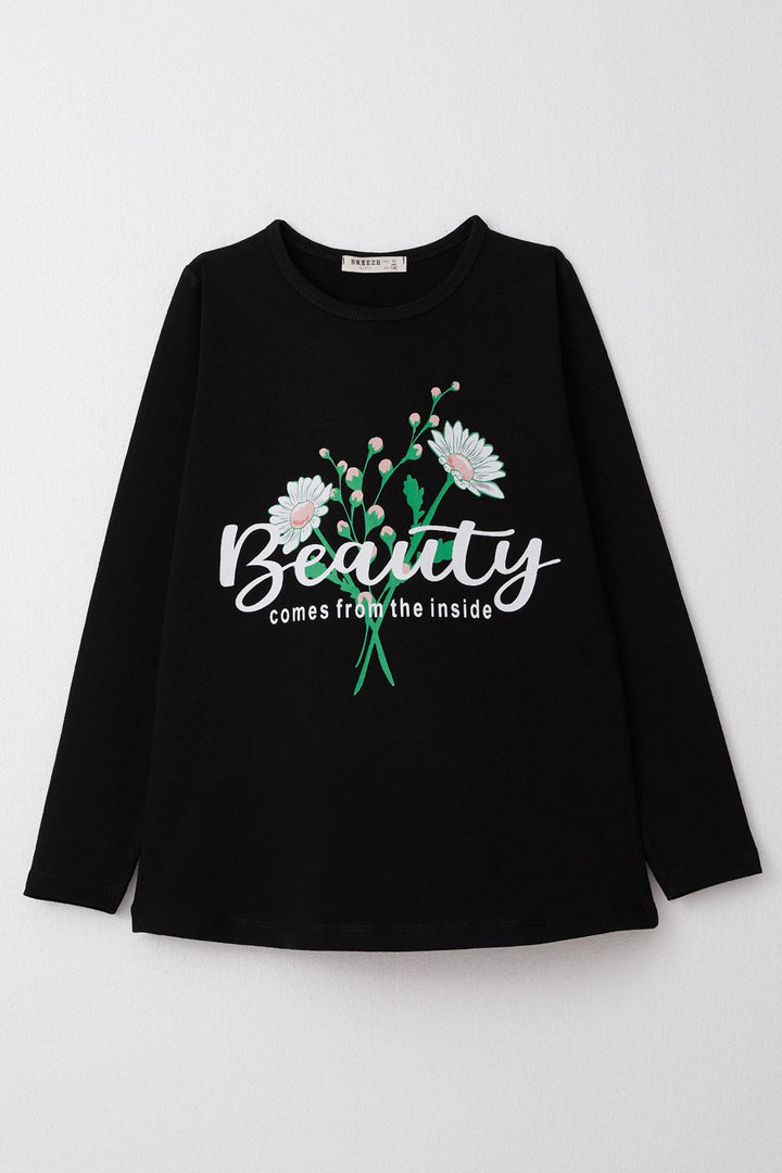 BRE Breeze Girl Child Long Sleeve T-Shirt with Daisy Print, 106 Years, Black - Santa Ana Chiautempan