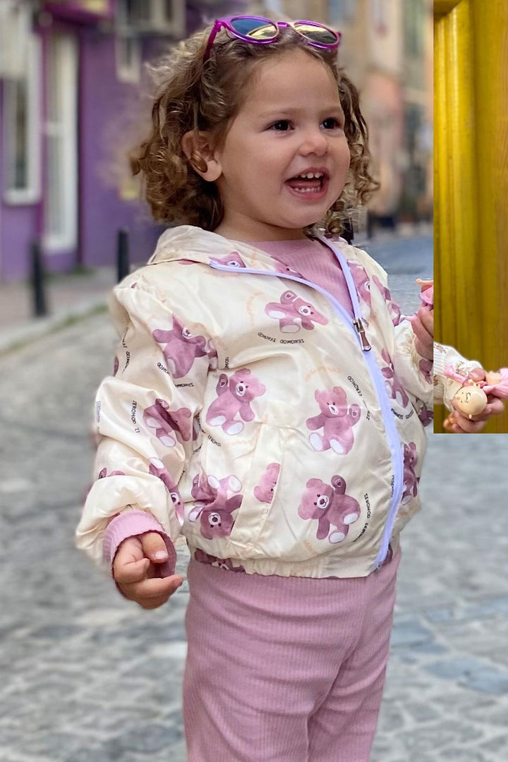 BRE Breeze Girl Child Raincoat with Bear Pattern, 1-5 Years, Cream - Orangeville