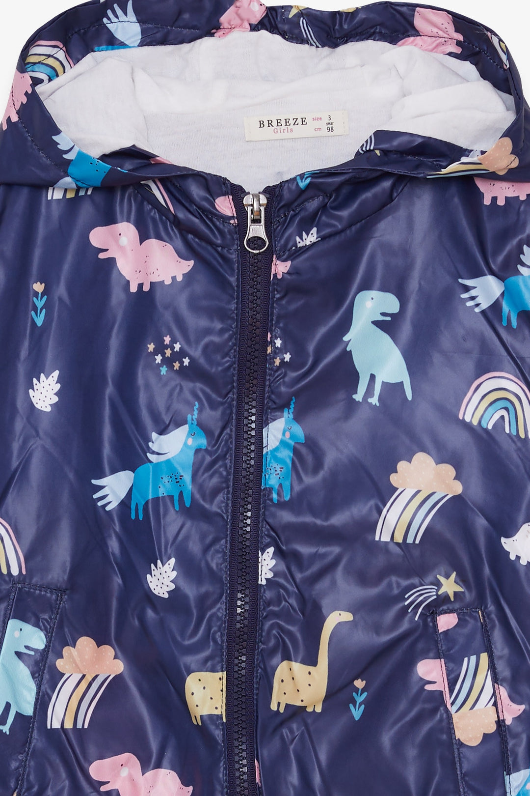 BRE Breeze Girl Child Raincoat with Dinosaur Pattern, 1-6 Years, Navy Blue - Dubbo