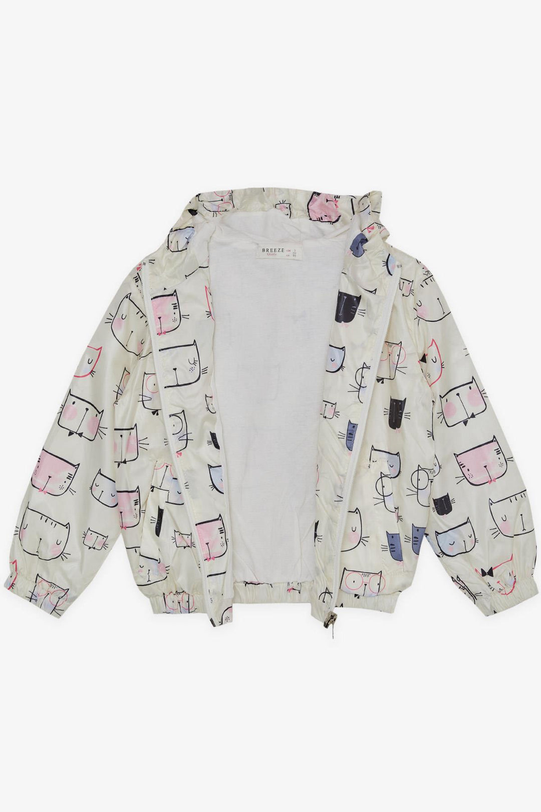 BRE Breeze Girl Child Raincoat with Kitty Pattern, 1-6 Years, Cream - Saltillo