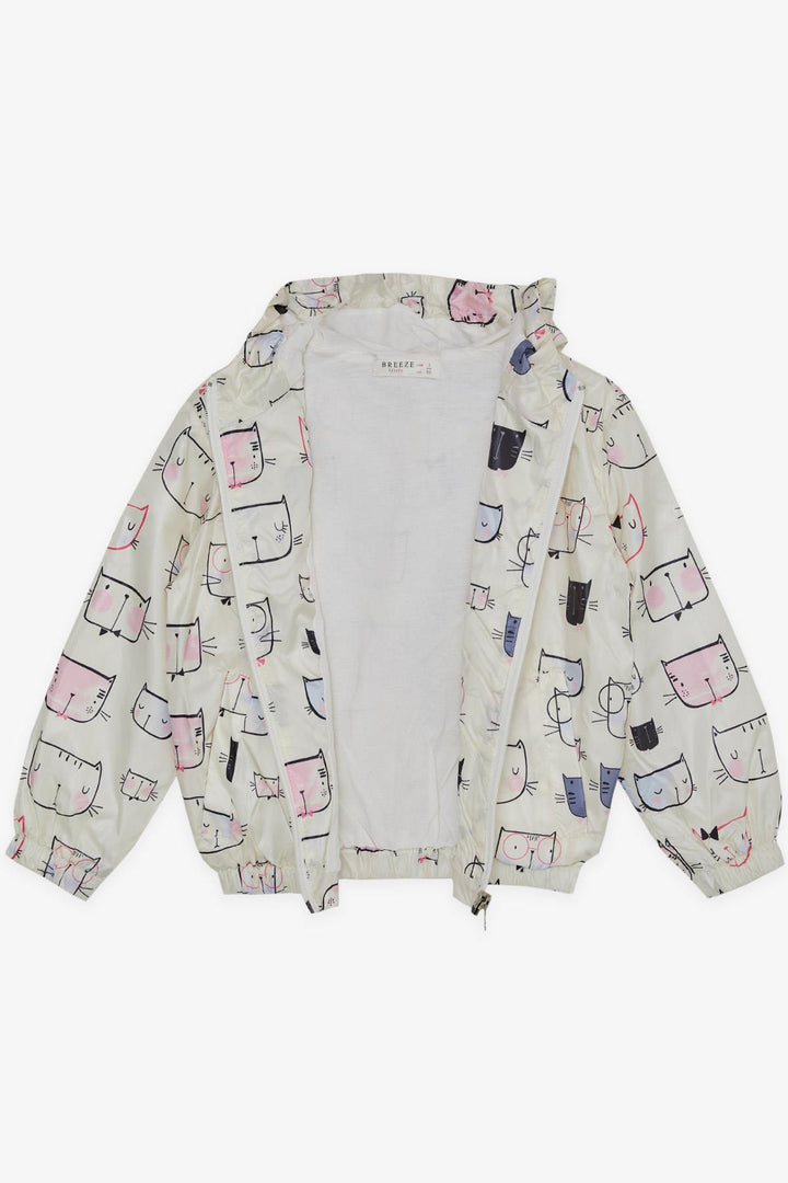 BRE Breeze Girl Child Raincoat with Kitty Pattern, 1-6 Years, Cream - Saltillo