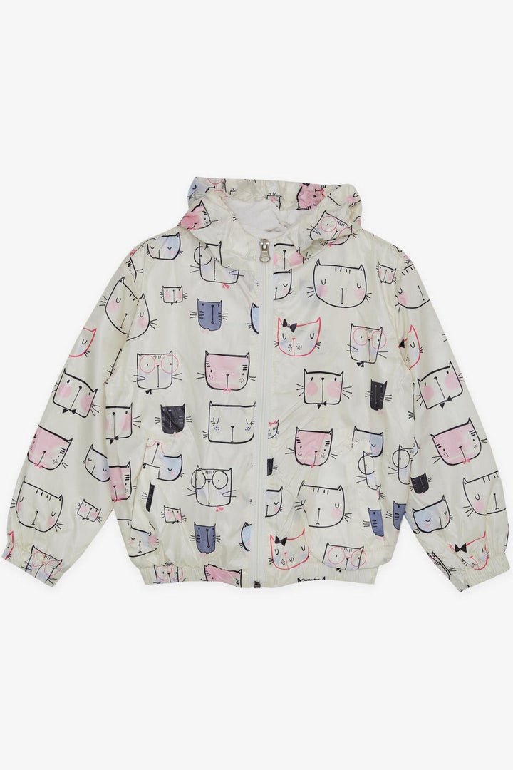 BRE Breeze Girl Child Raincoat with Kitty Pattern, 1-6 Years, Cream - Saltillo