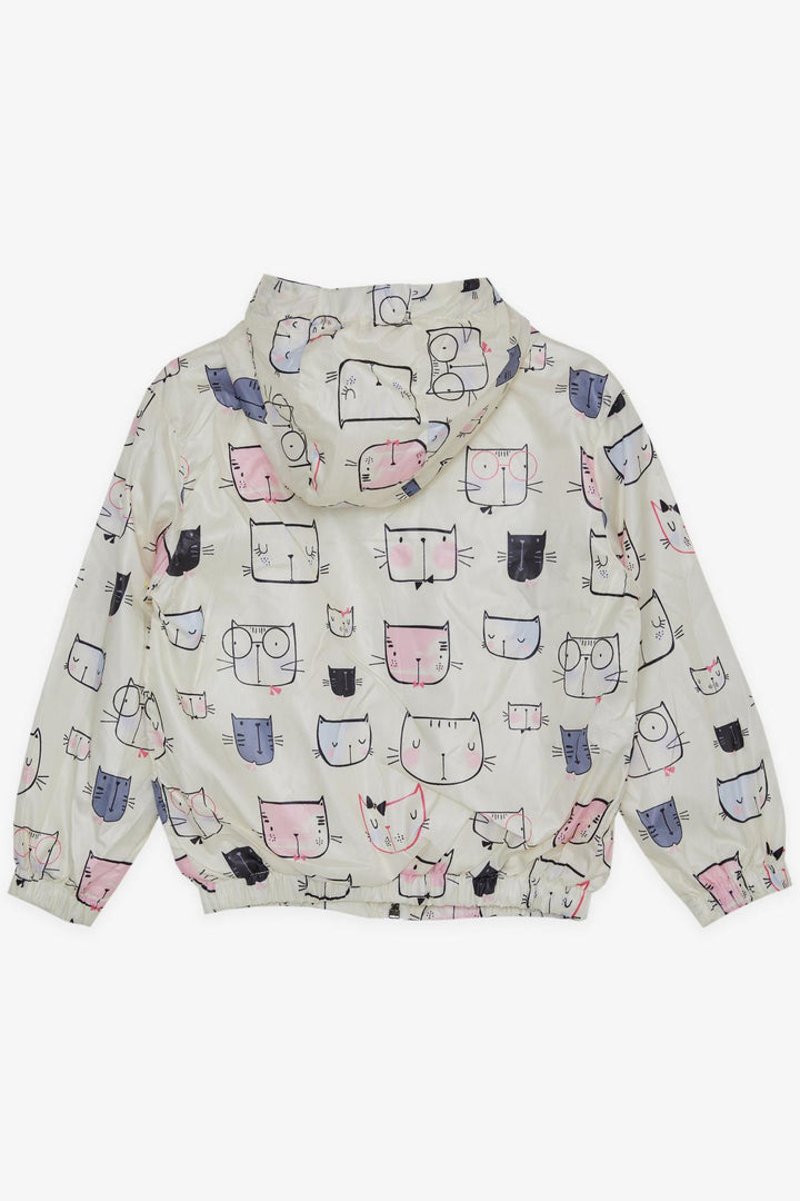 BRE Breeze Girl Child Raincoat with Kitty Pattern, 1-6 Years, Cream - Saltillo
