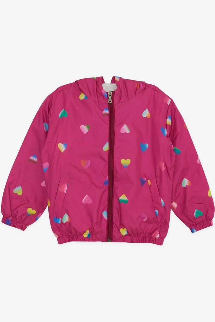 BRE Breeze Girl Child Raincoat Colorful Heart Patterned 1-5 Years, Fuchsia - Lviv