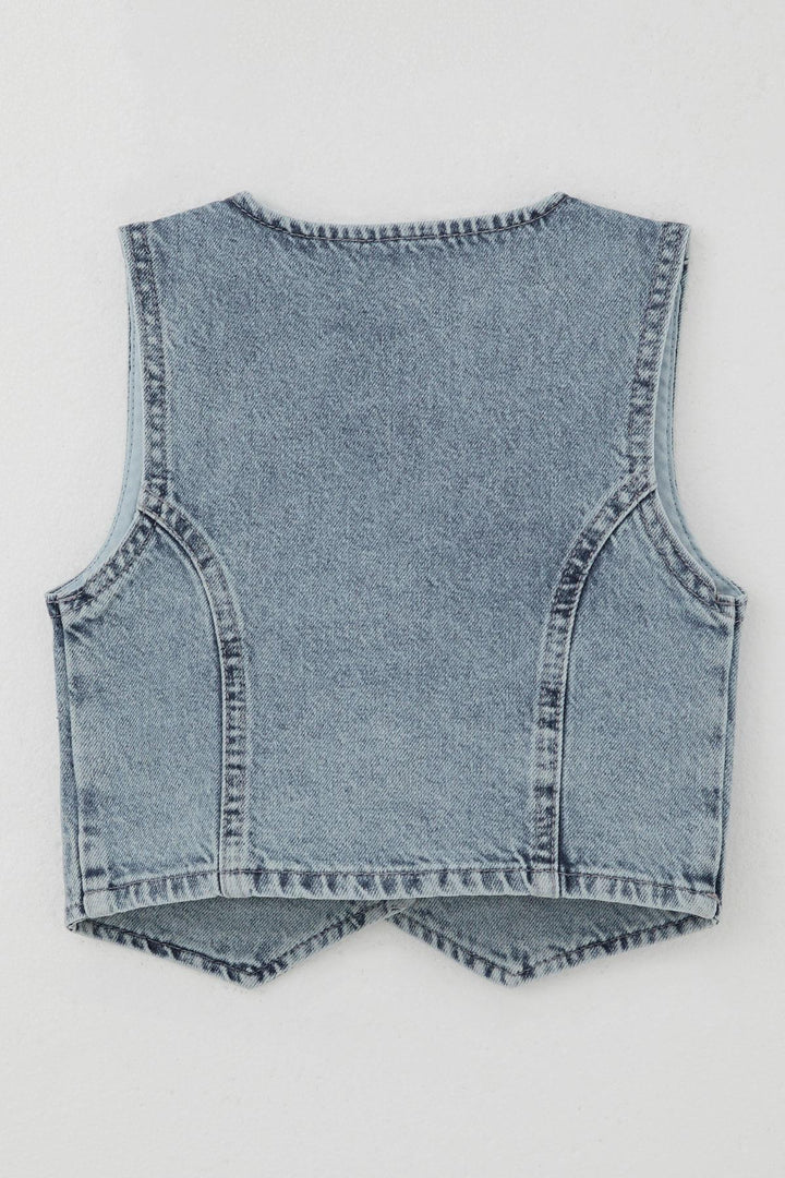 BRE Breeze Girl's Vest Denim Button Closure V Neck 44 Years, Light Blue - Catalina Foothills