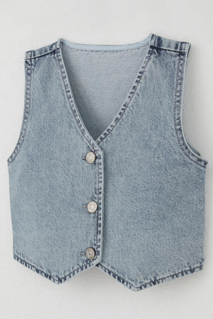 BRE Breeze Girl's Vest Denim Button Closure V Neck 44 Years, Light Blue - Catalina Foothills