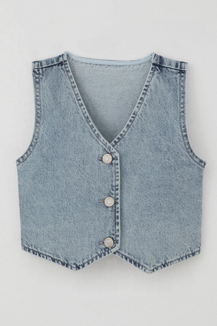 BRE Breeze Girl's Vest Denim Button Closure V Neck 44 Years, Light Blue - Catalina Foothills