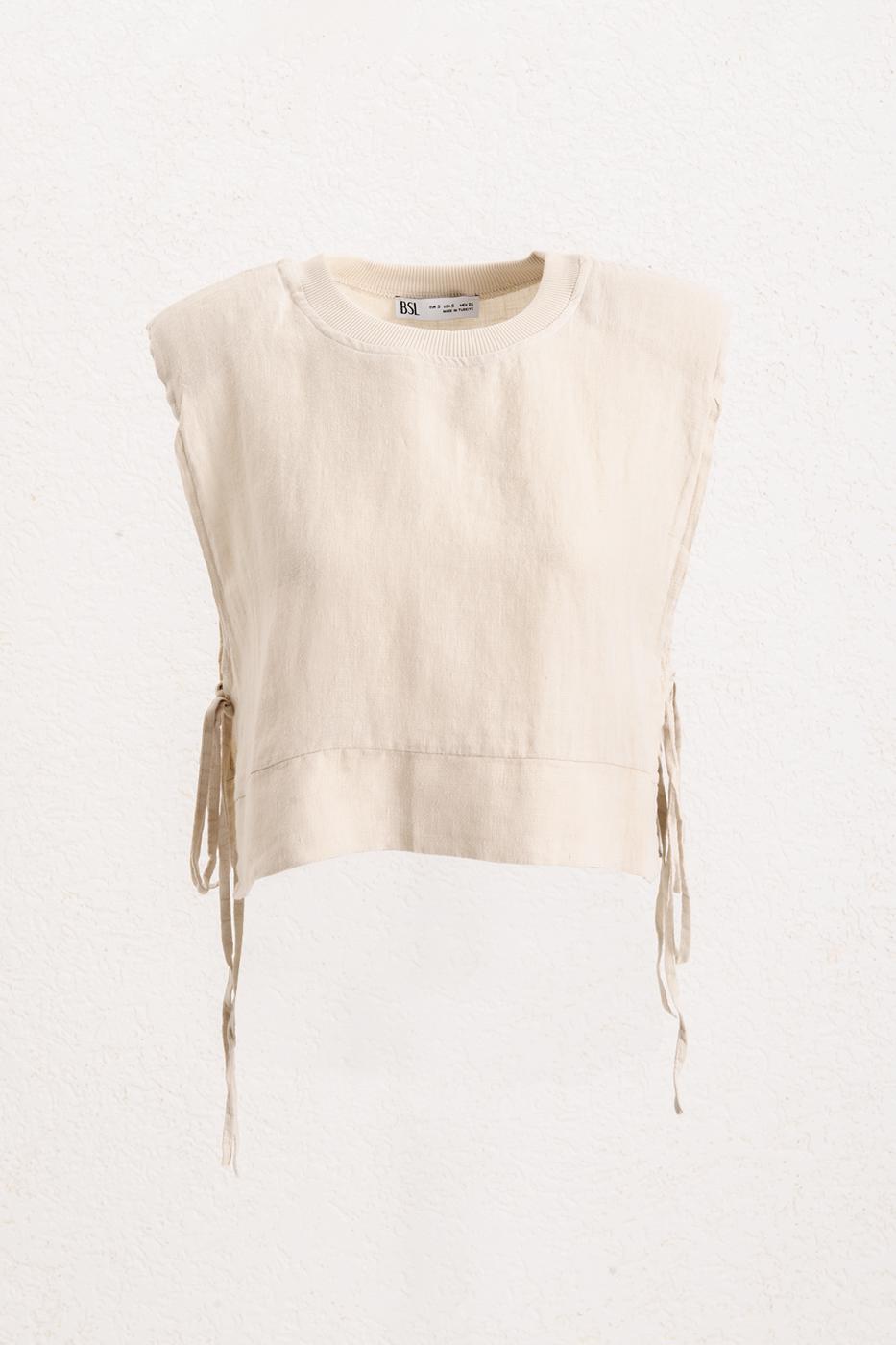 BSL Women Crop Linen Blouse with Side Tie - Timmins