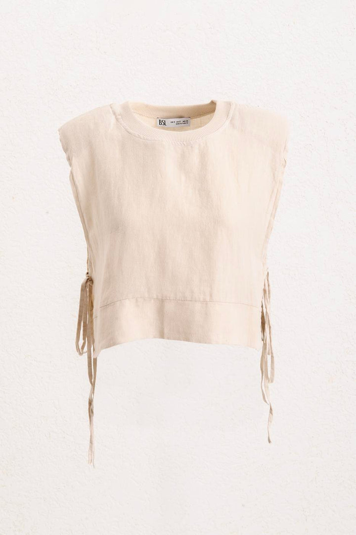 BSL Women Crop Linen Blouse with Side Tie - Timmins