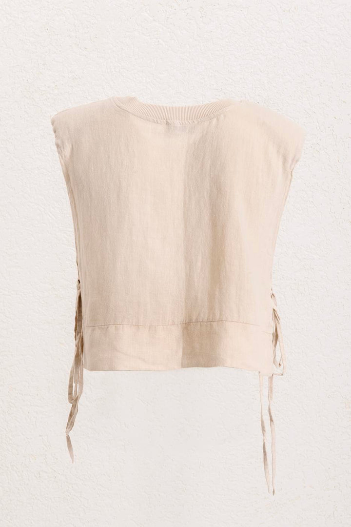 BSL Women Crop Linen Blouse with Side Tie - Timmins