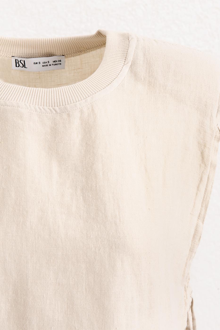 BSL Women Crop Linen Blouse with Side Tie - Timmins