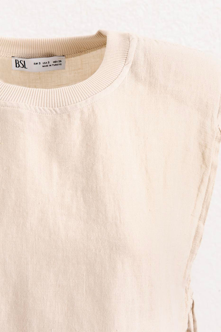 BSL Women Crop Linen Blouse with Side Tie - Timmins