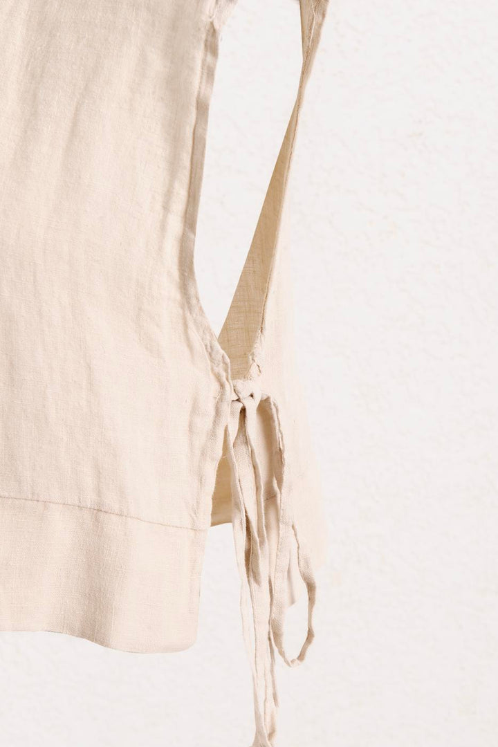 BSL Women Crop Linen Blouse with Side Tie - Timmins