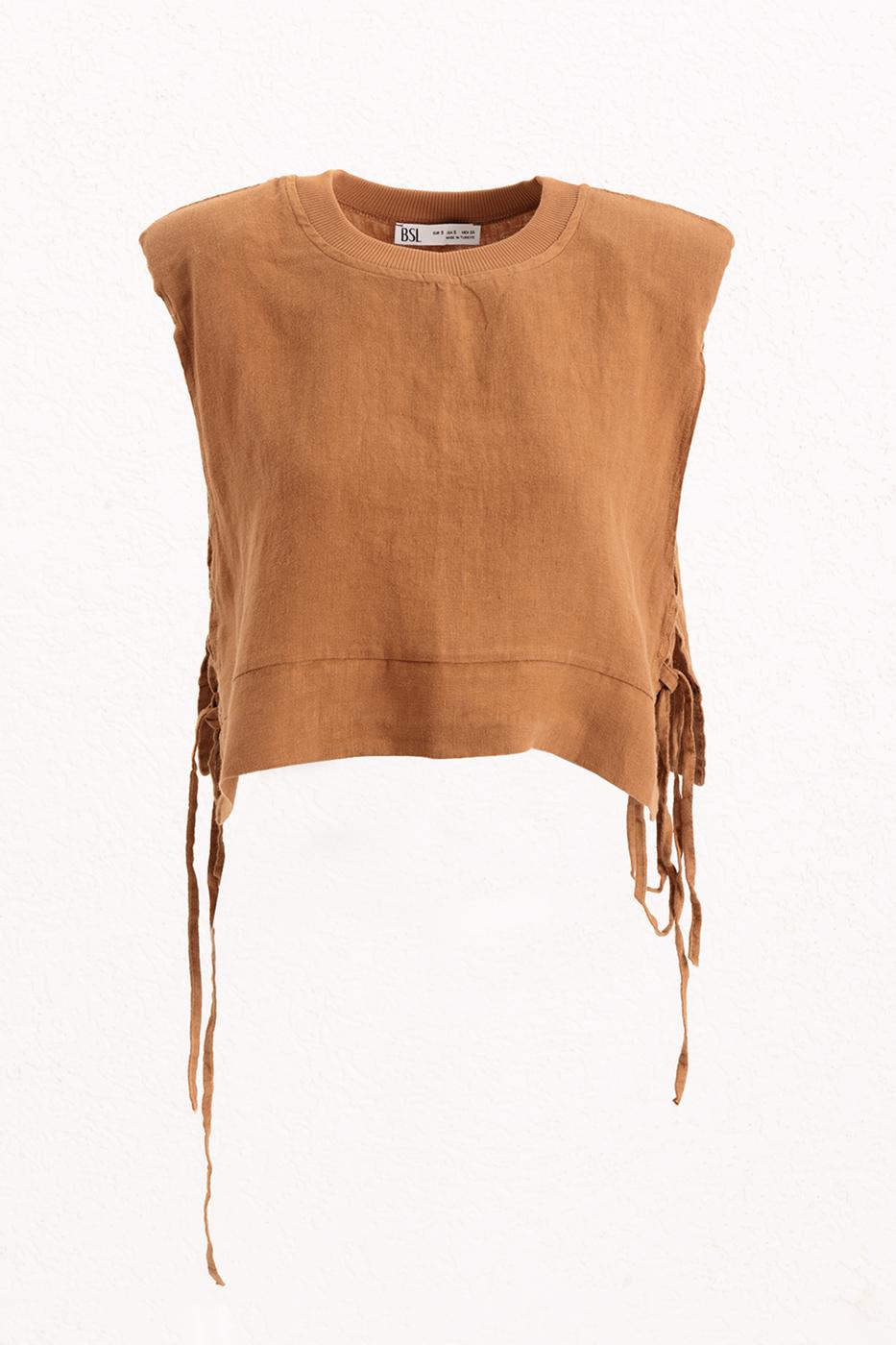 BSL Women Crop Linen Blouse with Side Tie - Mount Juliet