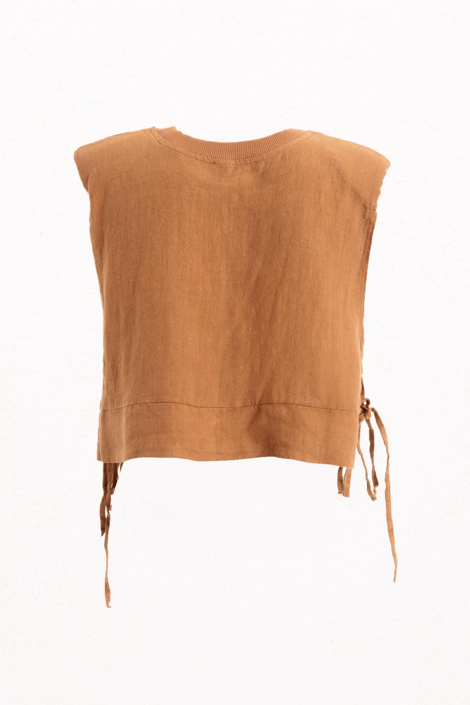 BSL Women Crop Linen Blouse with Side Tie - Mount Juliet