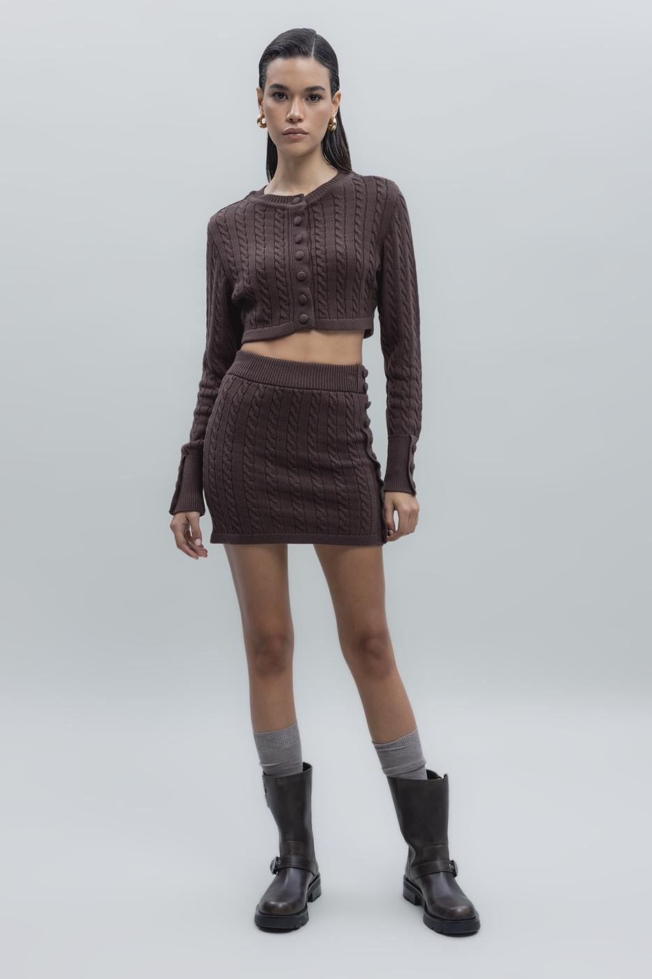 BSL Women Cable Knit Buttoned Mini Knit Skirt - Cannock