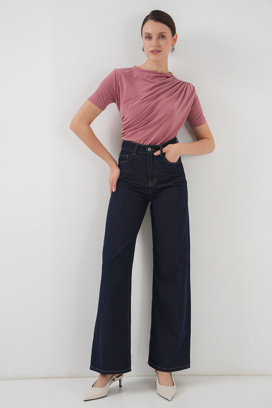 BGD Women Ruffle Detailed Short Sleeve Sandy Blouse 945 - Rose Pink - Ovar