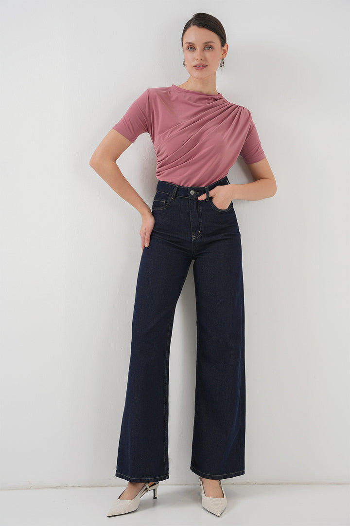 BGD Women Ruffle Detailed Short Sleeve Sandy Blouse 945 - Rose Pink - Ovar