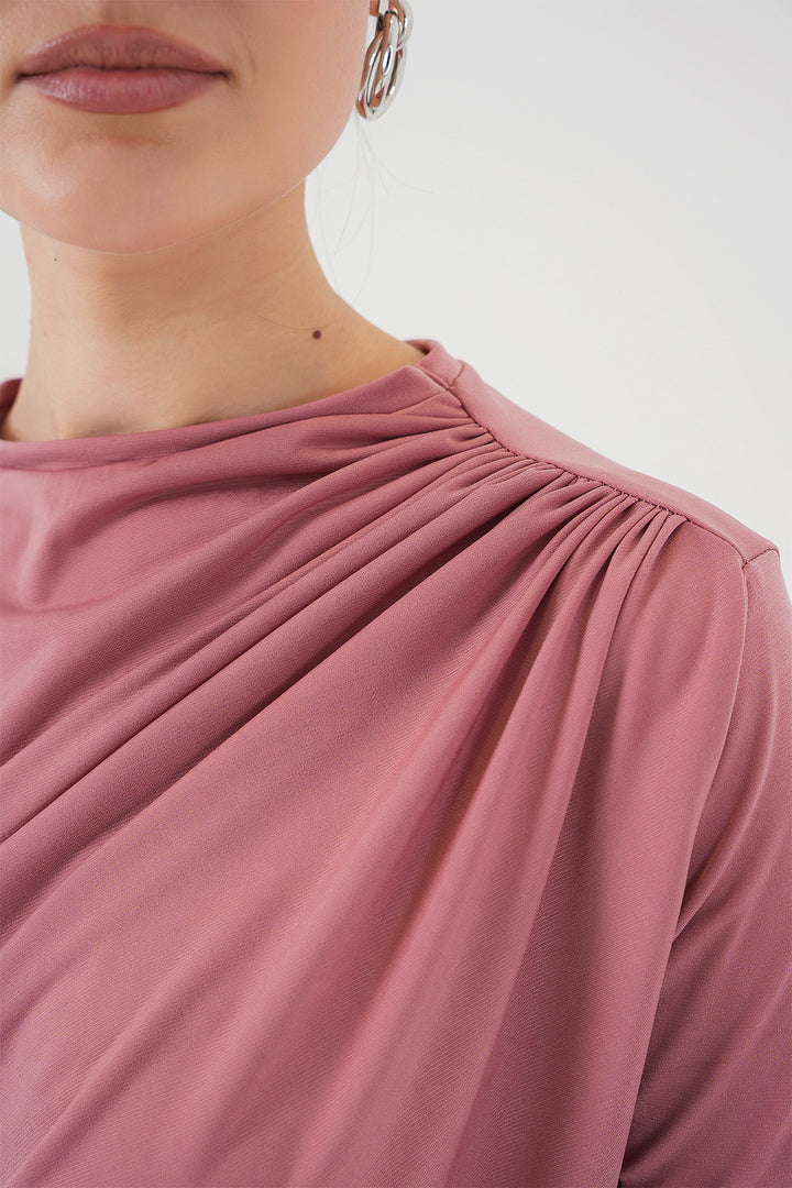 BGD Women Ruffle Detailed Short Sleeve Sandy Blouse 945 - Rose Pink - Ovar