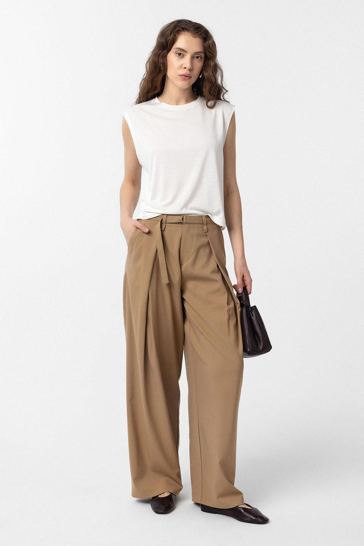 ANT Antioch Camel Belted Flared Women's Pants - San Jacinto