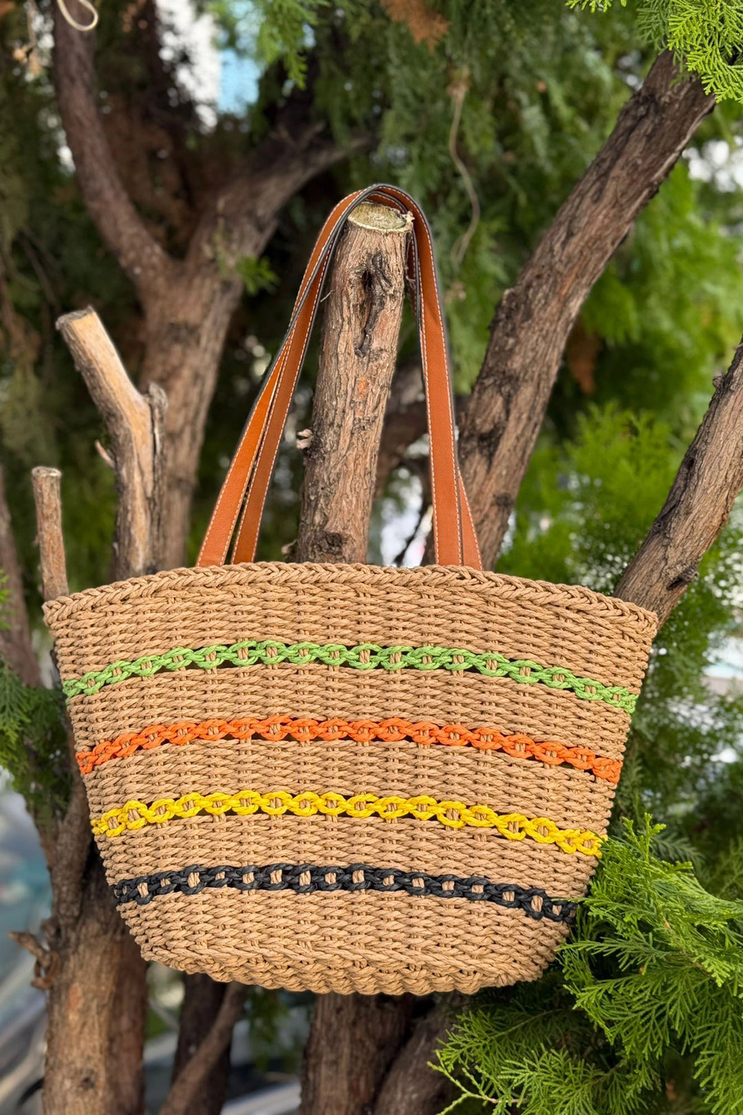 Camel Striped Straw Bag BCNSV-25NWC017 - Cherkasy