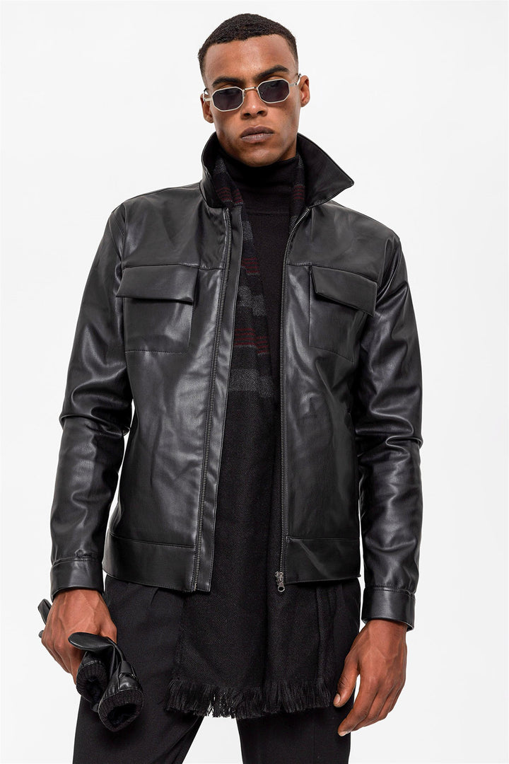 ANT Men's Leather Jacket with Pocket Detail - Socorro
