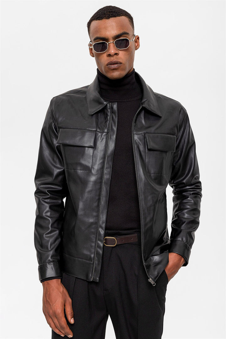 ANT Men's Leather Jacket with Pocket Detail - Socorro