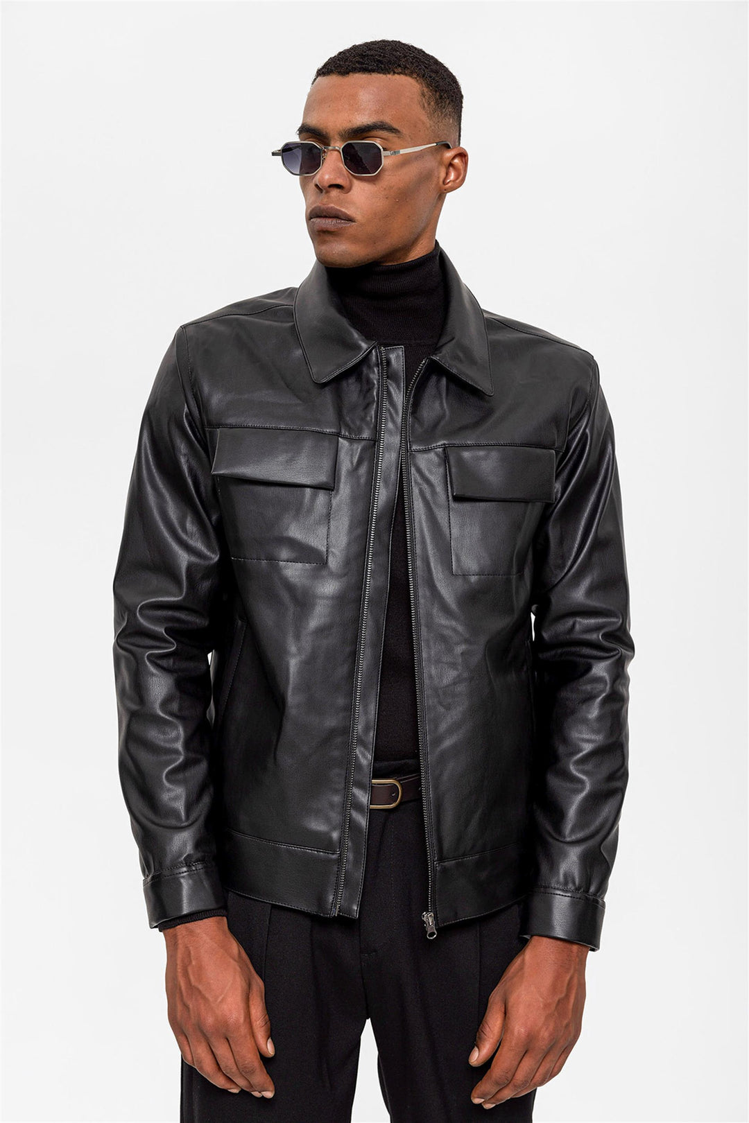 ANT Men's Leather Jacket with Pocket Detail - Socorro