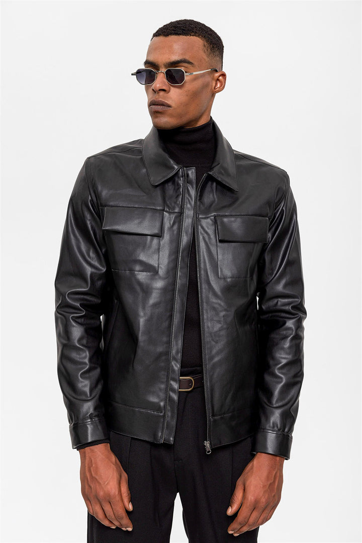 ANT Men's Leather Jacket with Pocket Detail - Socorro