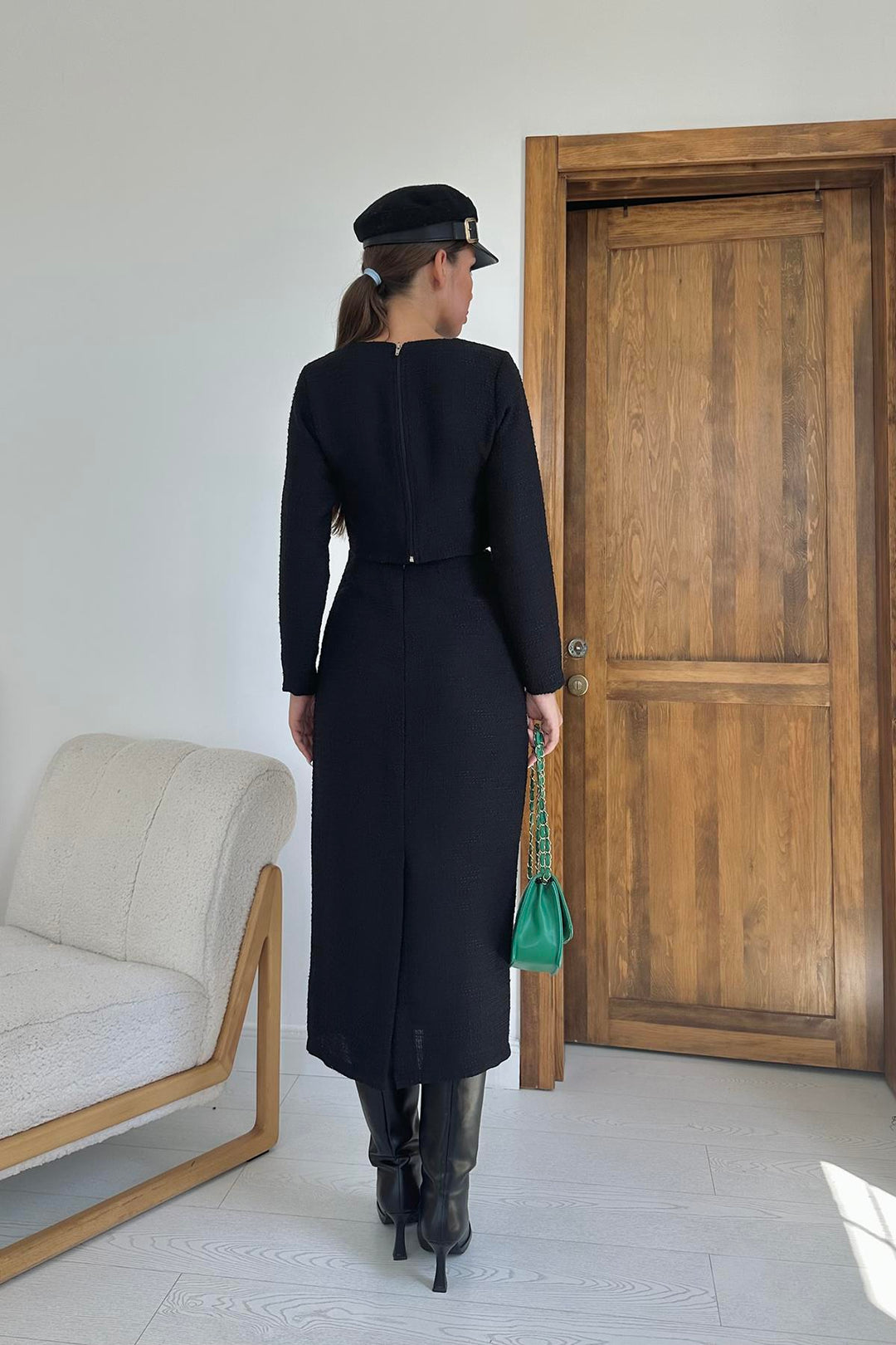 ELS Pocket Chain Blouse and Skirt Set - Black - Inverness