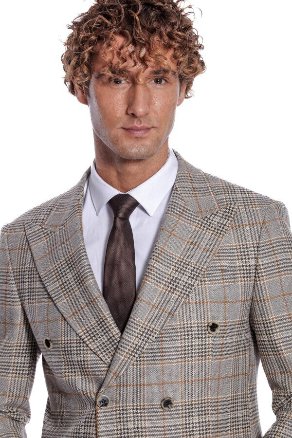 WSS Checked Double Breasted Brown Men Blazer  - Calpulalpan