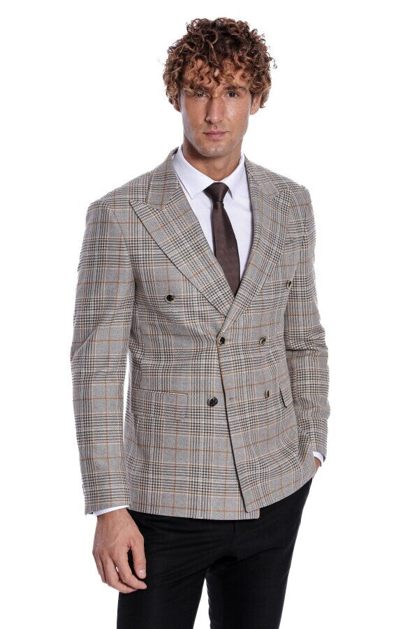 WSS Checked Double Breasted Brown Men Blazer  - Calpulalpan