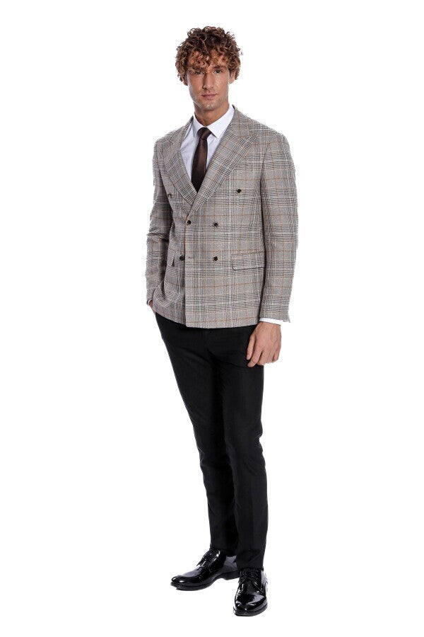 WSS Checked Double Breasted Brown Men Blazer  - Calpulalpan