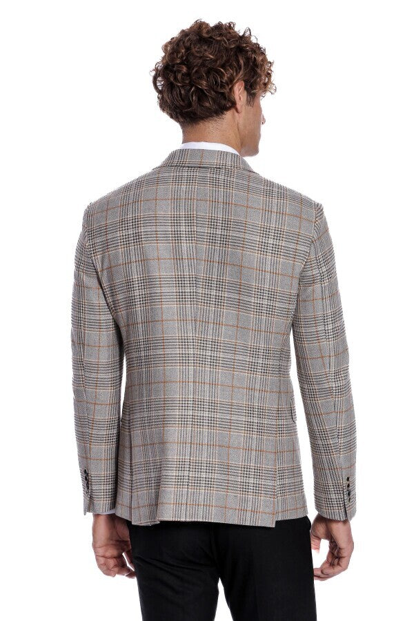 WSS Checked Double Breasted Brown Men Blazer  - Calpulalpan
