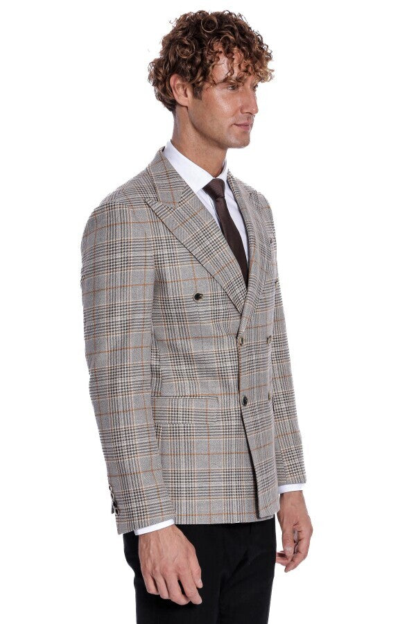 WSS Checked Double Breasted Brown Men Blazer  - Calpulalpan