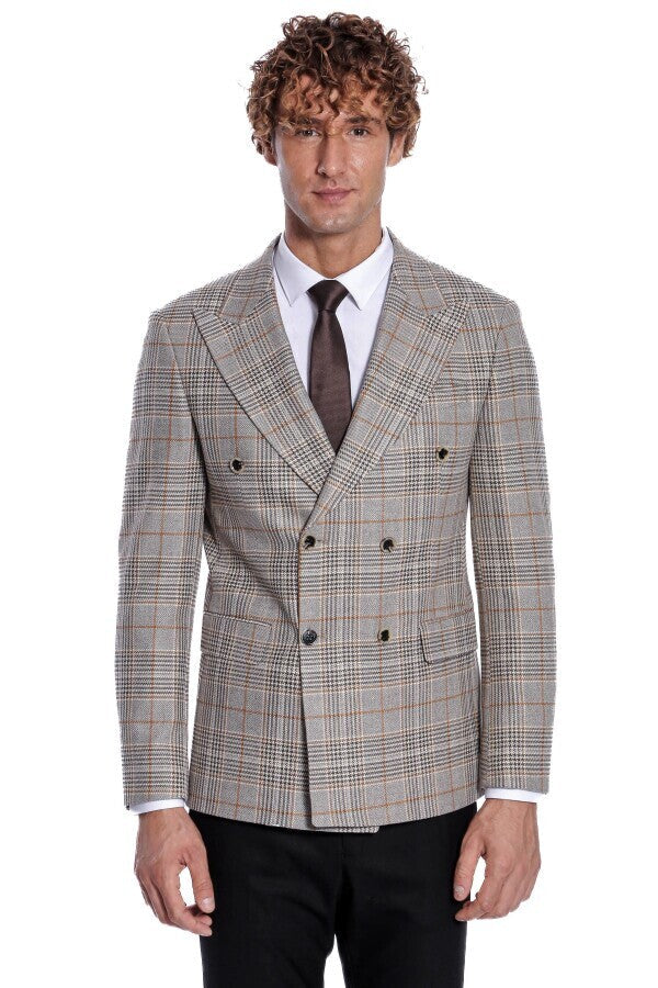 WSS Checked Double Breasted Brown Men Blazer  - Calpulalpan