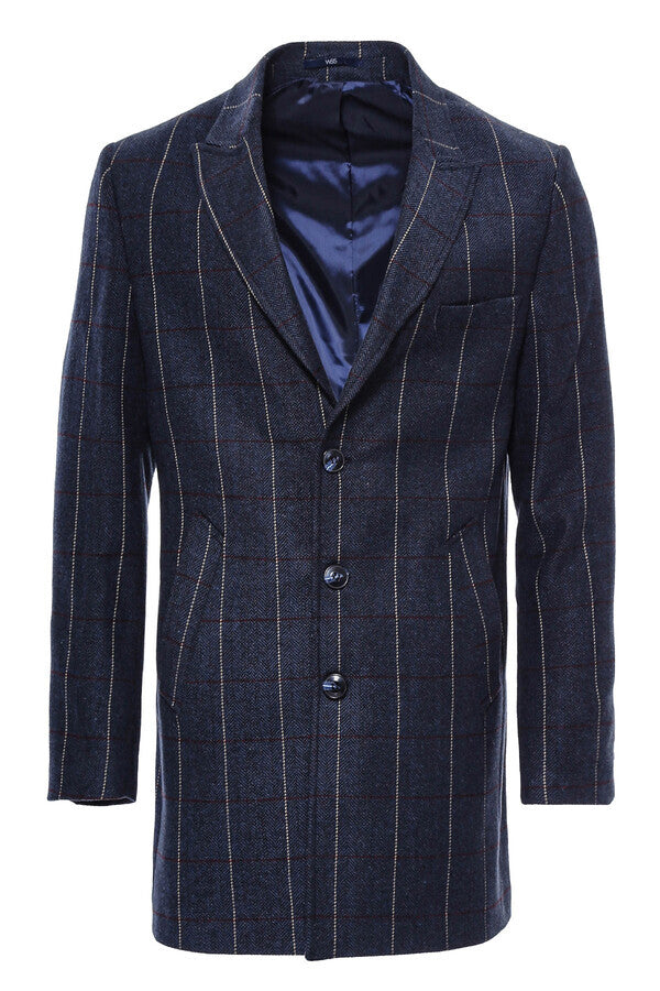 WSS Checked Navy Blue Men Coat - Dessau-Rosslau